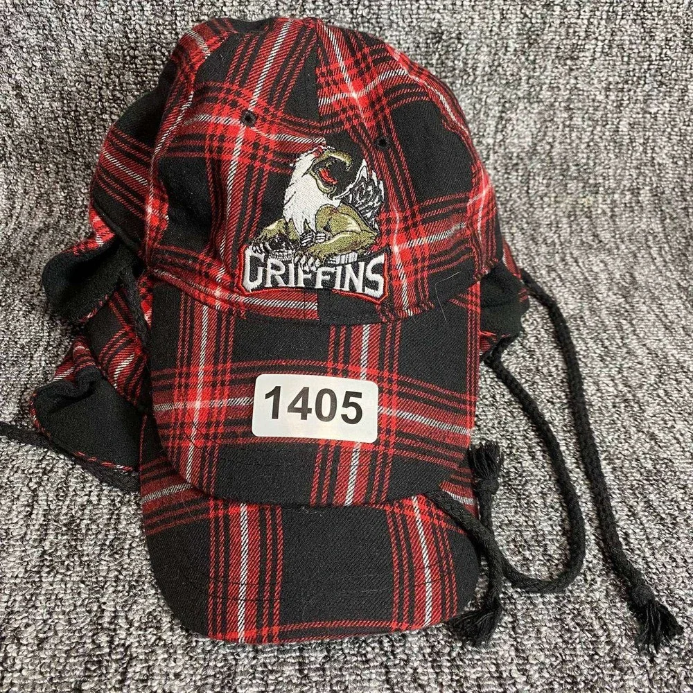 Grand Rapids Griffins Trapper Hat Kids OSFM Red Black Plaid Winter Ear Flaps Cap